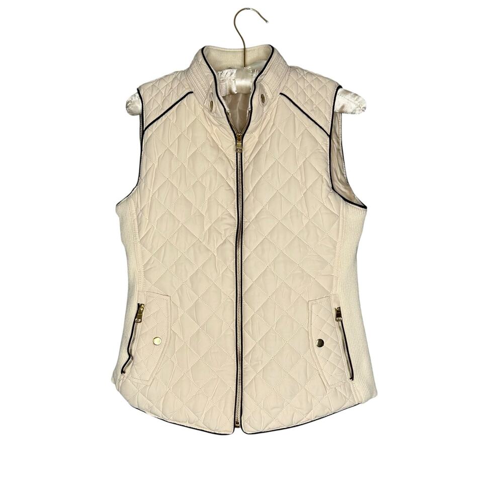 Love Tree X 2Bella Women Vest Sm Tan Quilted Puffer Contrast Trim 8853VS Preppy